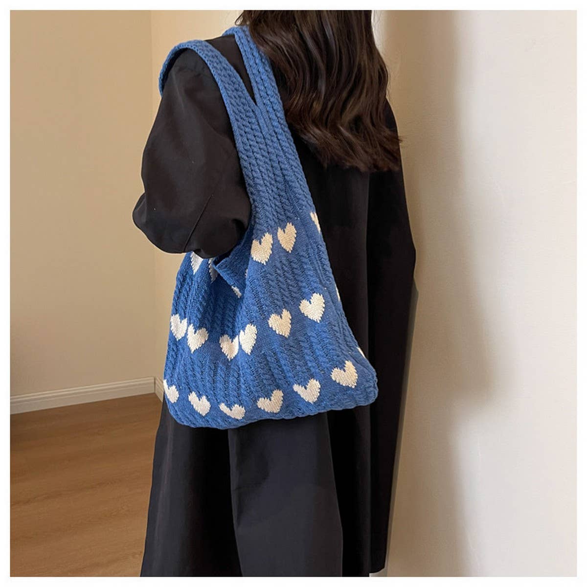 NINEXIS - Wholesale Tote Bag - Women's - CWAB4569_HEART PATTERN KNITTED LARGE CAPACITY TOTE BAG12