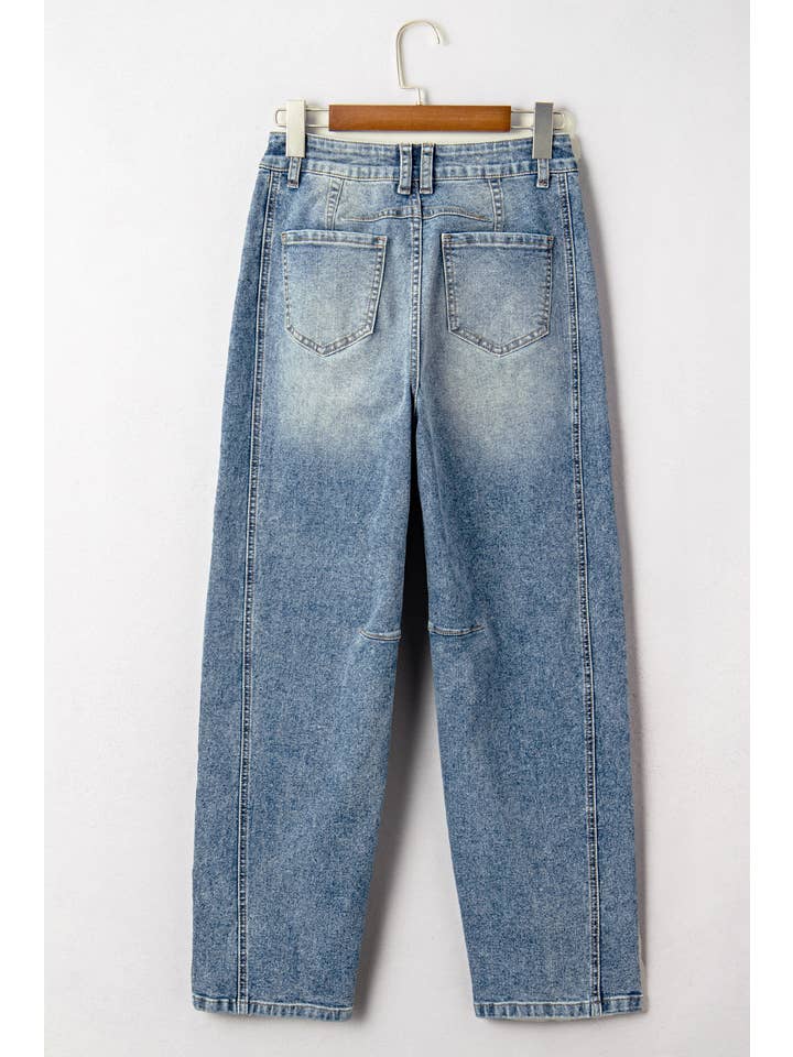 Dusk Blue Vintage Washed Seam Detail Shift Jeans(SIZE 4-16) for wholesale on Faire1