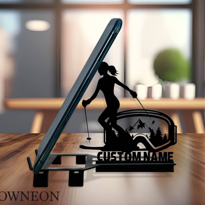 Op maat gemaakte sneeuwskibril telefoon- en tablethouder metalen decoratie voor wholesale door Glow Neon