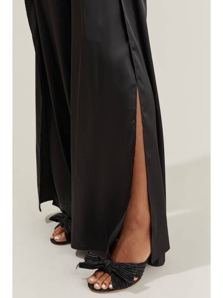 Black Belinda Satin Wrap Pants for wholesale on Faire4