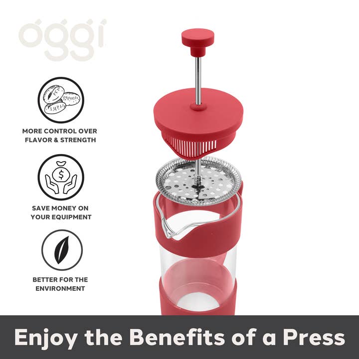 Oggi - Vendita all'ingrosso Caffettiere French press - Caffettiera a stantuffo 3 tazze (350 ml, 12 oz) Rossa5
