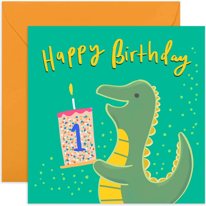 Gâteau d'anniversaire, carte Dino, carte dinosaure, carte d'anniversaire pour enfants pour la vente par Old English Company