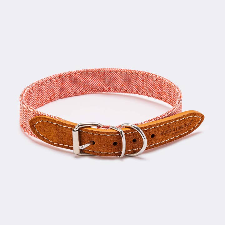 Collar para perro de tela y gamuza - Naranja para venta al por mayor de Hugo & Hudson