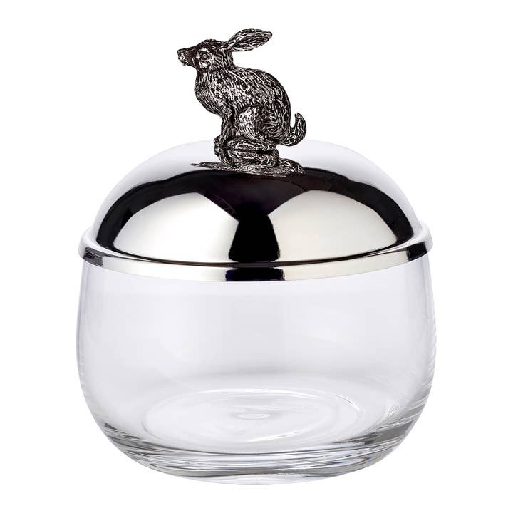 Pote de armazenamento com tampa prateada e figura de coelho por atacado de EDZARD