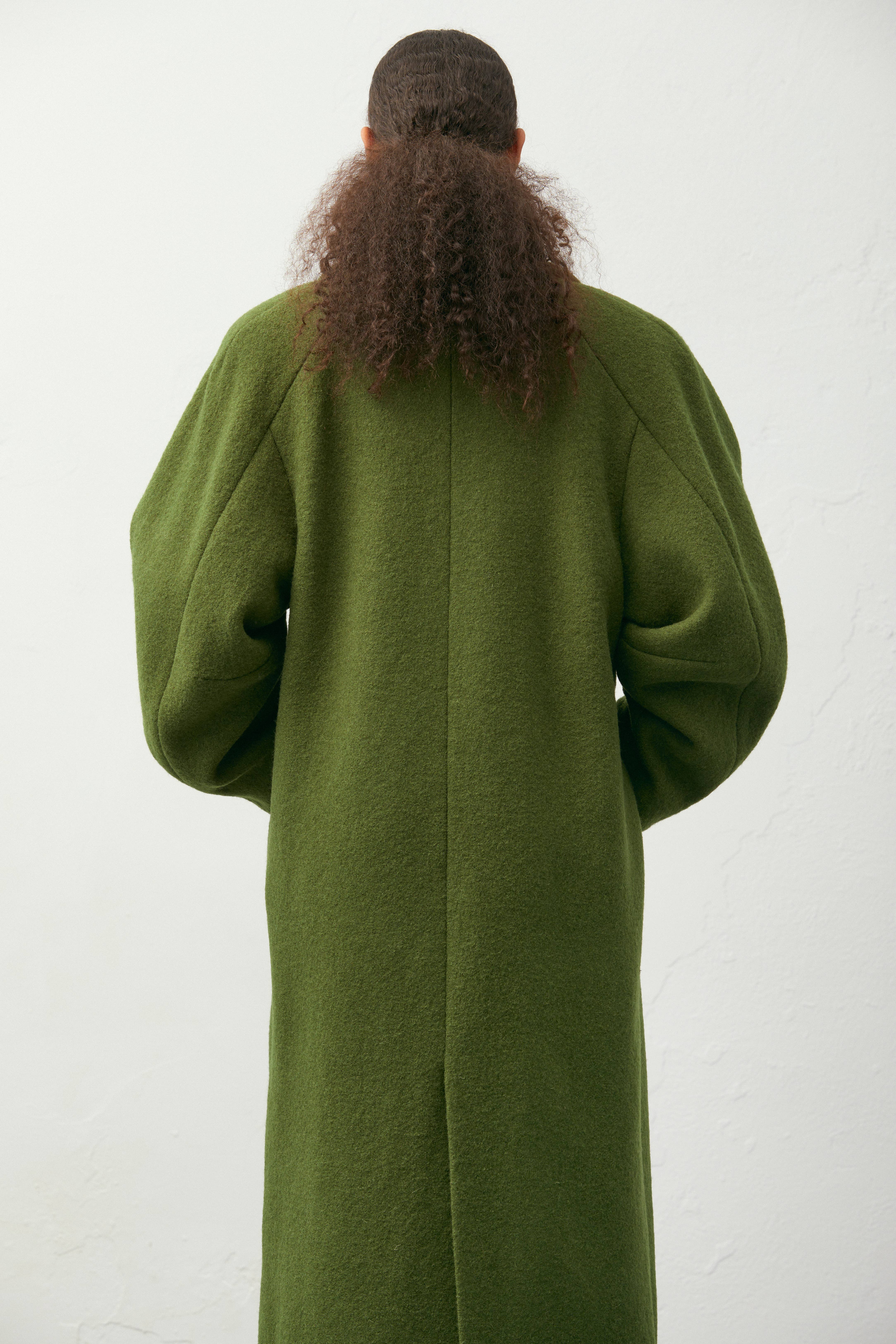 Green Cocoon double-breasted coat for wholesale on Faire2