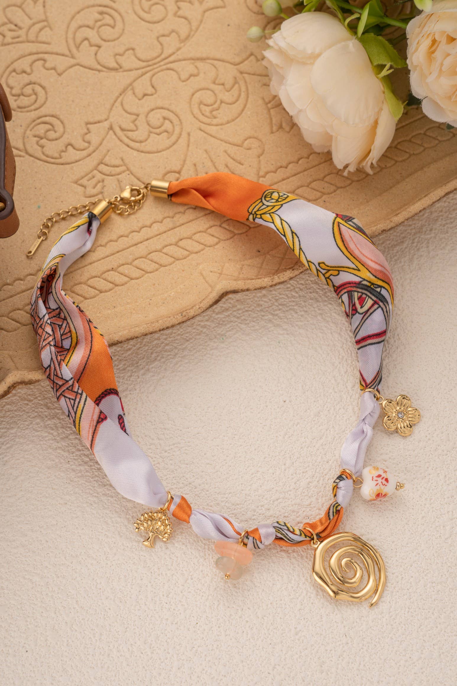 COSMOS - Wholesale Choker/Collar - Bohemian chic scarf necklace with stainless steel charms