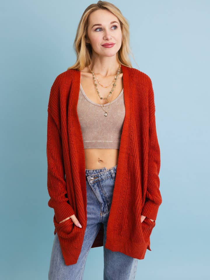 Leto Accessories - Wholesale Cardigan - Women's - Cozy Open-Front Waffle Knit Long Cardigan - Winter Staple ⛄12