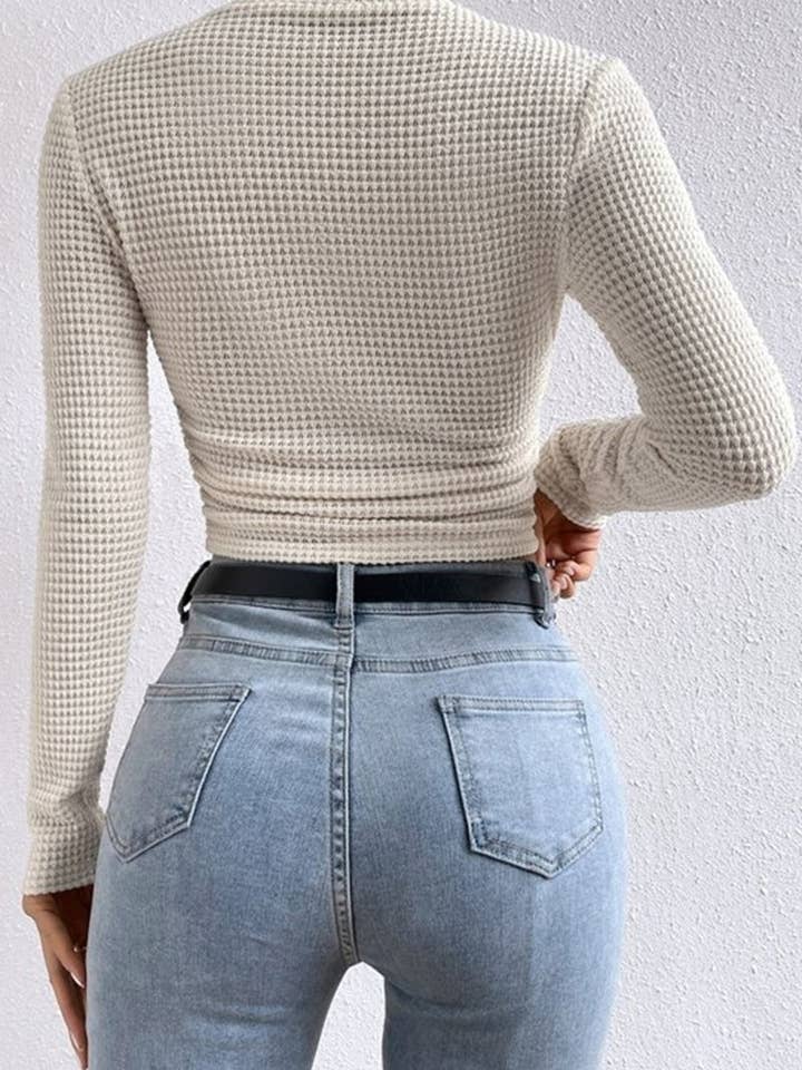 Mccolin – wholesale Stickad topp - Dam – Texturerad kort långärmad topp9