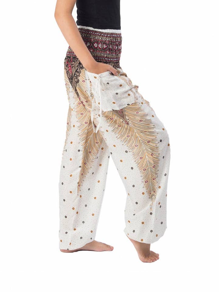 Studio 12 Collective (previously Ethnic Lanna) – Großhandel Hose – Damen – Haremshose Boho mit gesmokter Taille und Taschen - Pfau3