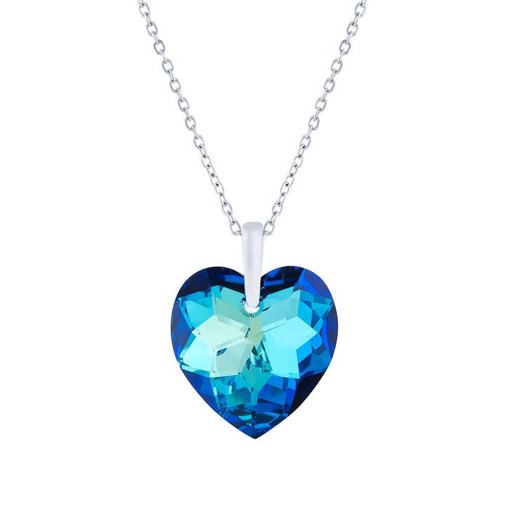 Collier Cœur Multi-Facettes en Cristal Autrichien, Bleu Bermudes pour la vente par Byzantium Collection Ltd