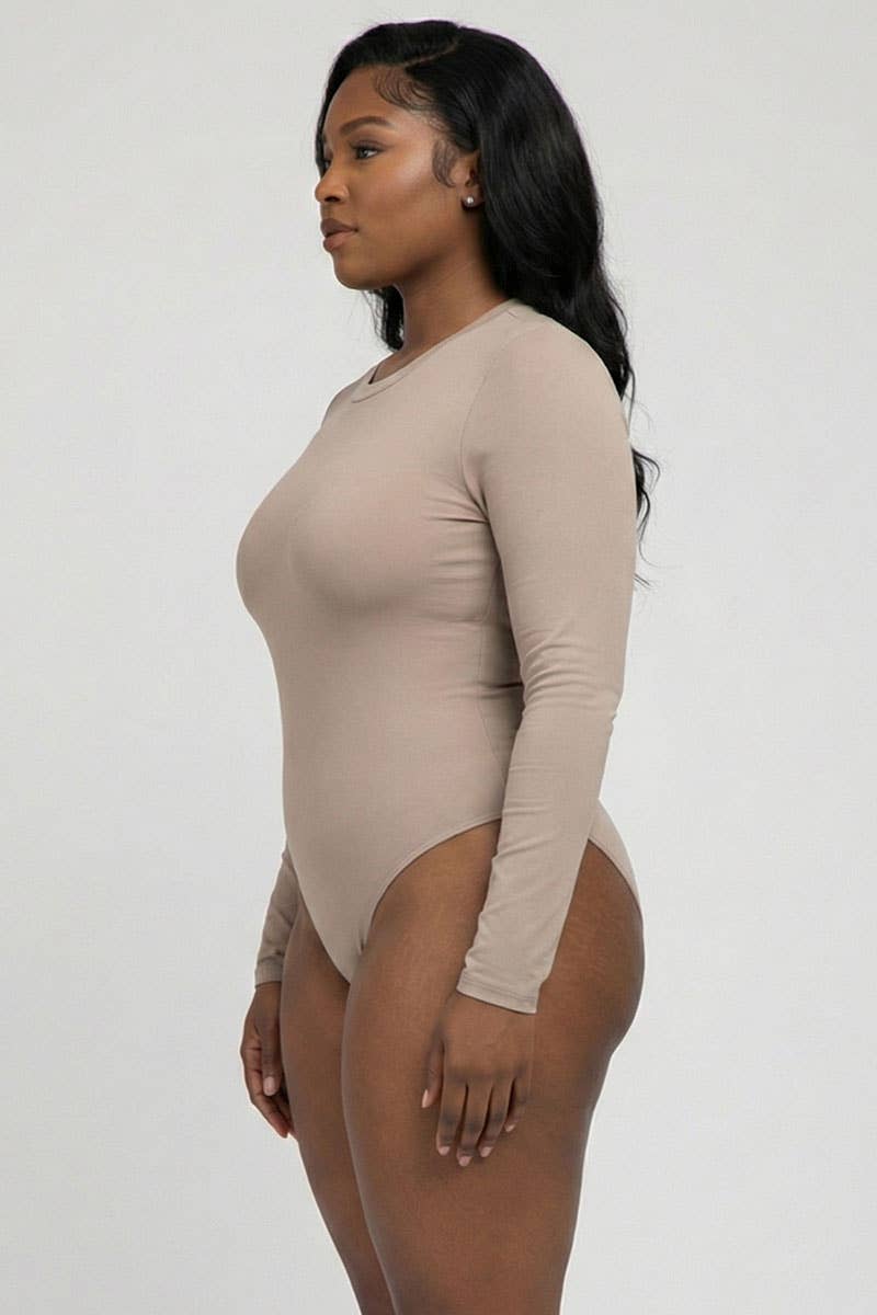 CAPELLA APPAREL - Wholesale Bodysuit - Women's - Plus Solid Long Sleeve Round Neck Bodysuit10
