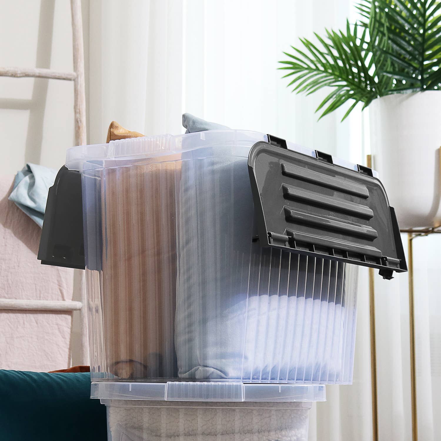 Superio Brand - Wholesale Storage Bin - Superio Hinged Lid Storage Container, Closet Organizer 50L17