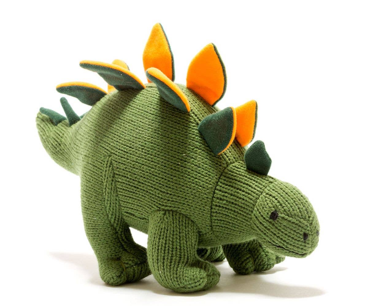 Best Years Ltd - Wholesale Stuffed/Plush Toy - Kids & Baby - Knitted Stegosaurus Dinosaur Soft Toy Moss Green and Orange