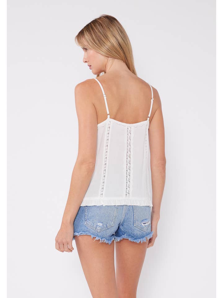 White Spaghetti Strap Lace Trim Tank Top for wholesale on Faire2