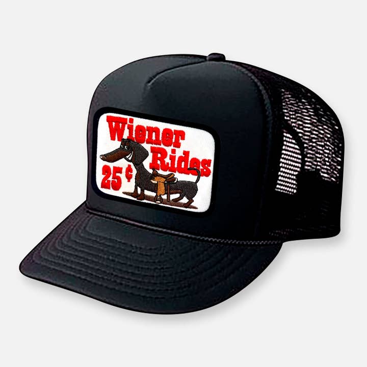 Webig Moto Company - Wholesale Trucker Hat - Unisex - WIENER RIDES CURVED BILL PATCH HAT1