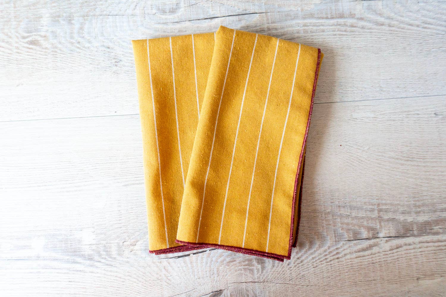 West Coast Handmade - Wholesale Dinner & Cloth Napkin - 100% Linen Yellow Striped Cloth Napkins - Set of 20