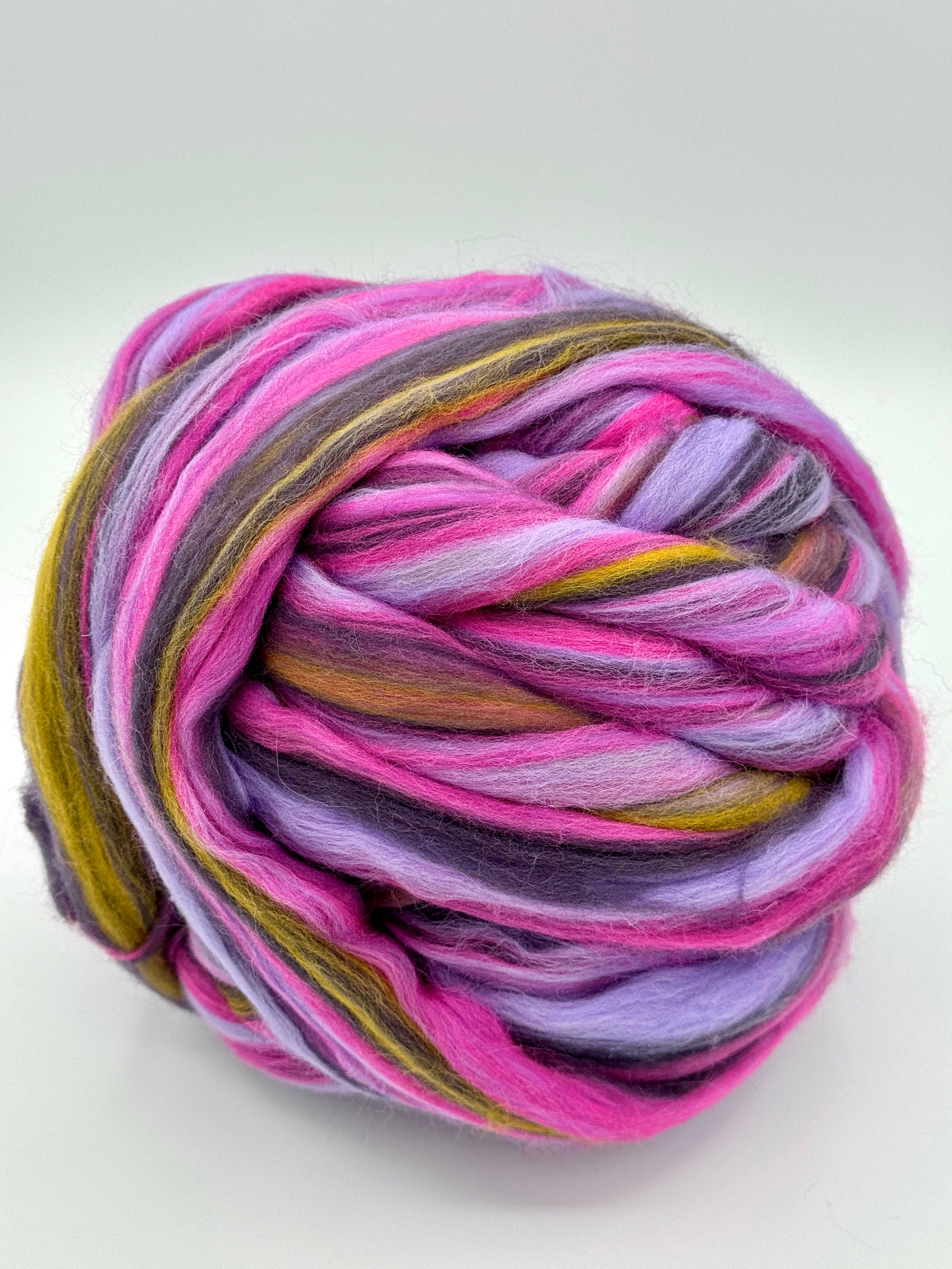Multicolor COLOR BLENDS MERINO WOOL ROVING FIBERS A6 Boysenberry for wholesale on Faire2