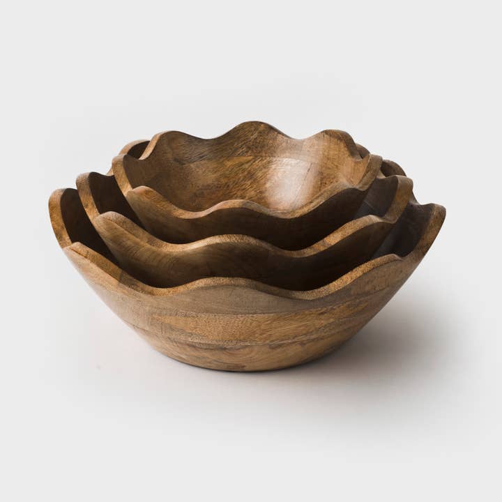 Mela Artisans - Wholesale Serve Bowl - Scalloped Wooden Bowls
