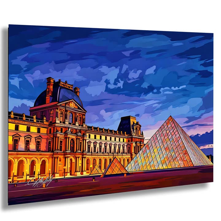 Affiche de voyage aquarelle | Pyramide du Louvre | Paris pour la vente par Clifton Haley Photography