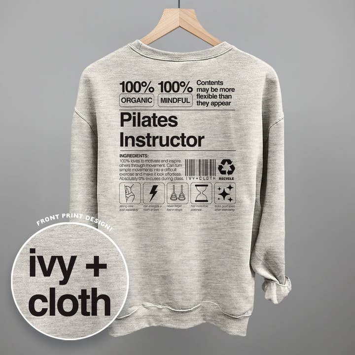 Informations nutritionnelles de l'instructeur de Pilates (impression au dos) pour la vente par Ivy + Cloth