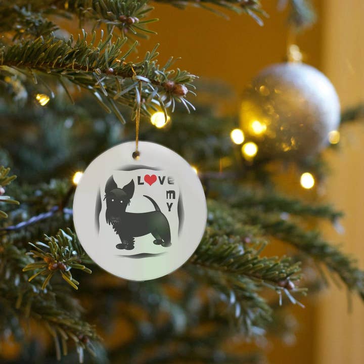 3dRose - Wholesale Ornament - 3dRose, I Love My Scottie Dog - Black - Red Heart, Ornament6