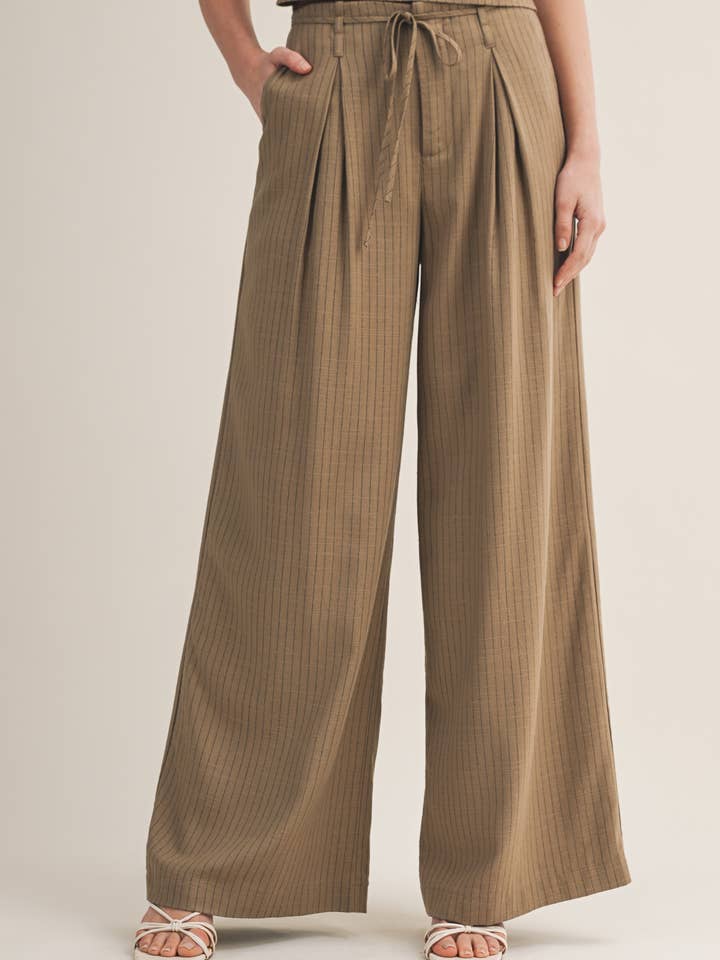FRONT PLEATED STRIPE PANTS for wholesale by Mustard Seed