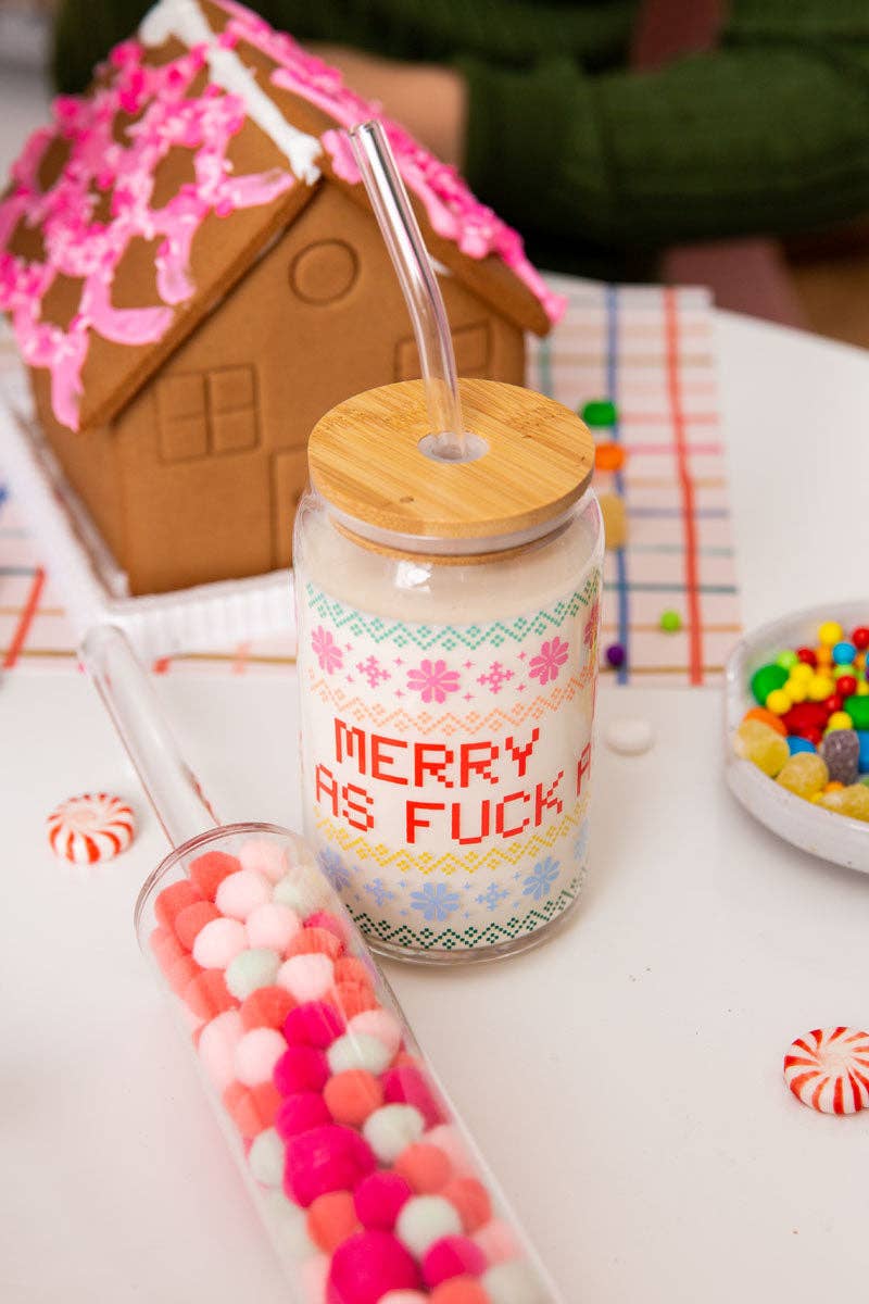 Talking Out of Turn - Wholesale Drinking Glass/Cup - Holiday Can Glass w/Lid + Straw9