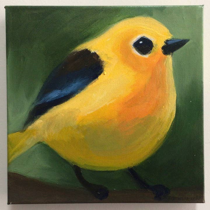 10x10 Yellow Warbler Acrylic on Canvas Painting for wholesale by Molly Cranch