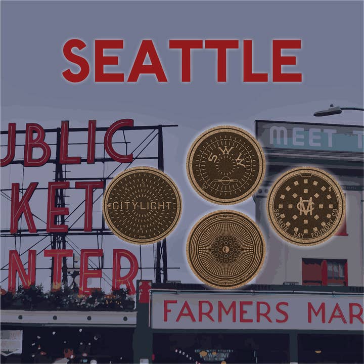 Manhole Cover Coasters Seattle for wholesale by Tombino