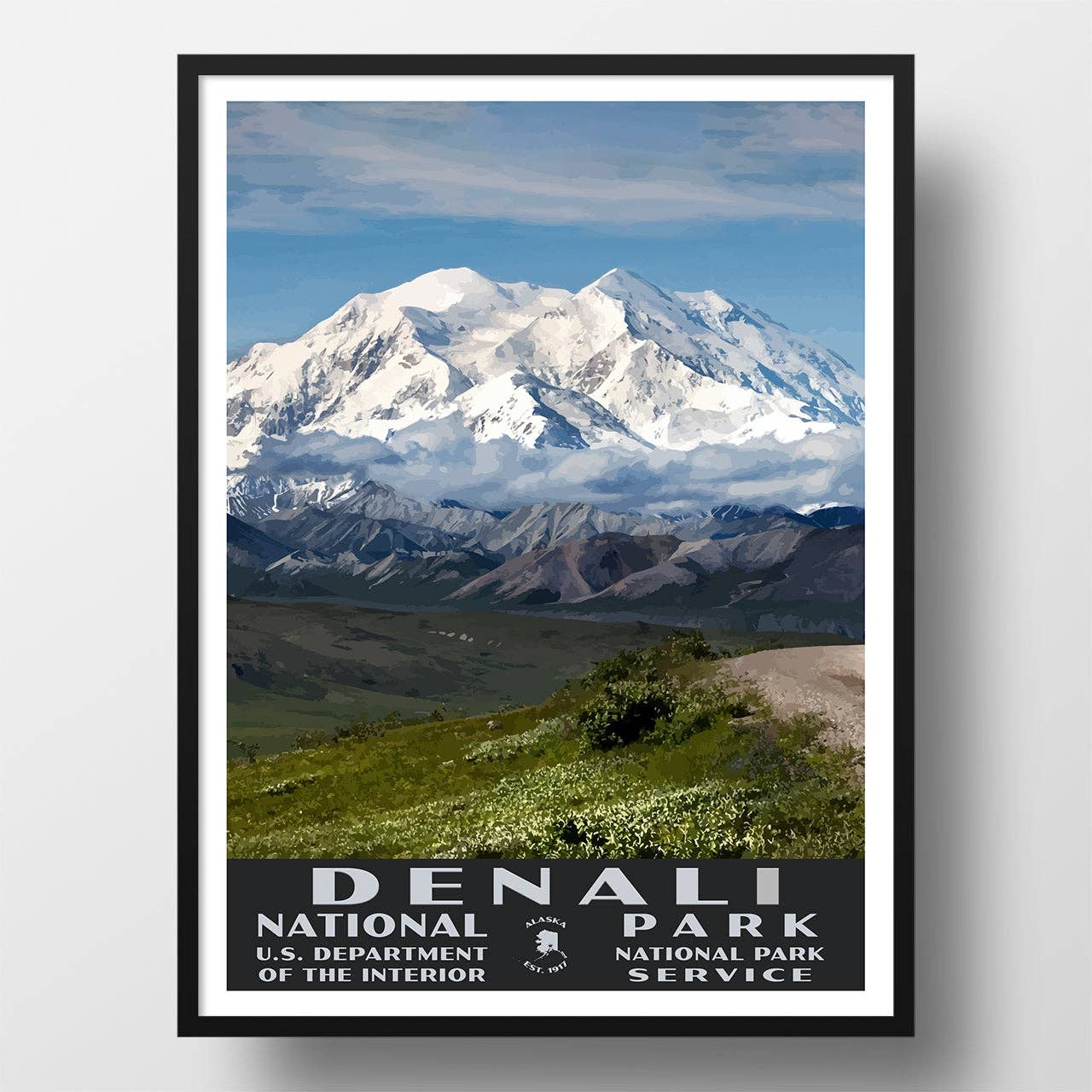 Just Go Travel Studios - Wholesale Poster - Denali National Park Poster-WPA (Denali with road) - WS1