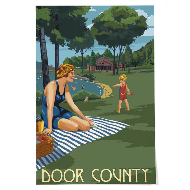 GICLEE PRINT Door County, Wisconsin Lake & Picnic Scene for wholesale by Lantern Press