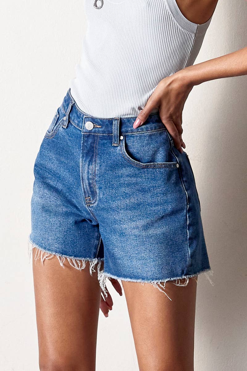 Insane Gene USA - Wholesale Shorts - Women's - High Rise Trim Midi Stretch Denim Shorts6