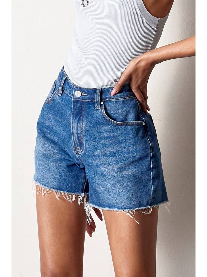 Insane Gene USA - Wholesale Shorts - Women's - High Rise Trim Midi Stretch Denim Shorts6