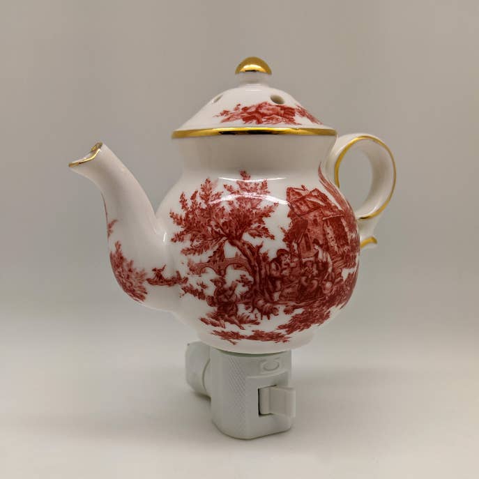 Green Pastures Wholesale - Vente Veilleuses - Lumières de Nuit - Théière en Toile Anglaise (Bordeaux/Bleu/Noir)1