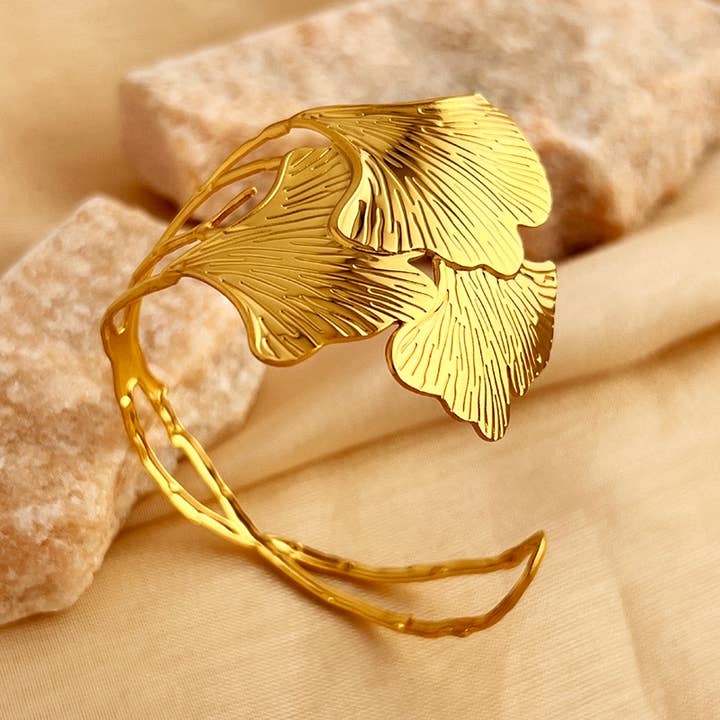 Hawaiian Leaf Gold Plated Bangle for wholesale by POSTA Designs Studio