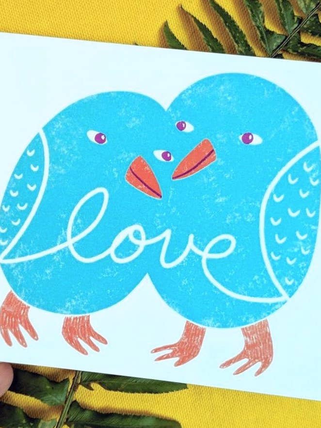 Love Birds - greeting card - blank inside - cute for wholesale by Stephanie Brachmann Studios (formerly Rhino Sky Creations)
