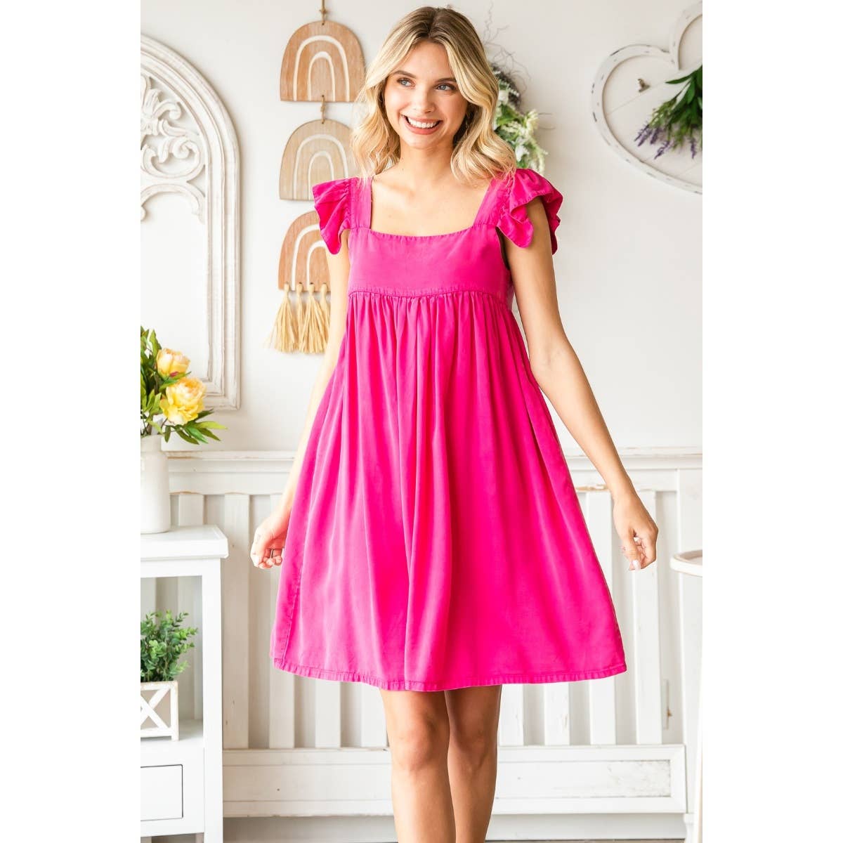 Veveret – Großhandel Kleid – Damen – Minikleid mit Rüschenriemen und Knöpfen auf der Rückseite 16