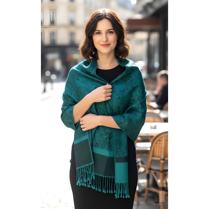 SERENITA – Großhandel Schal – Damen – Jacquard Paisley Pashmina Schal Wendbarer Stola-Wickel21