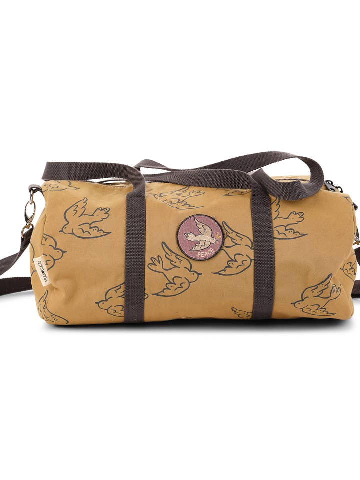 Canvas duffle/sport bag BIRD mustard for wholesale by Studioloco