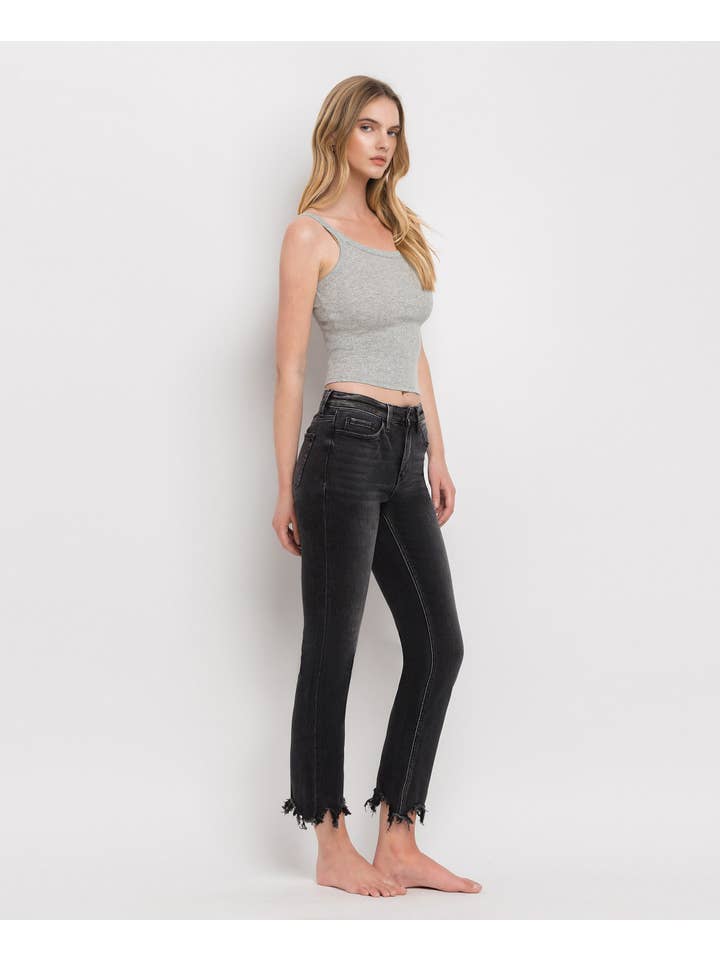 IN A BOTTLE HIGH RISE DISTRESSED UNEVEN HEM SLIM STRAIGHT JEANS T5552 for wholesale on Faire5