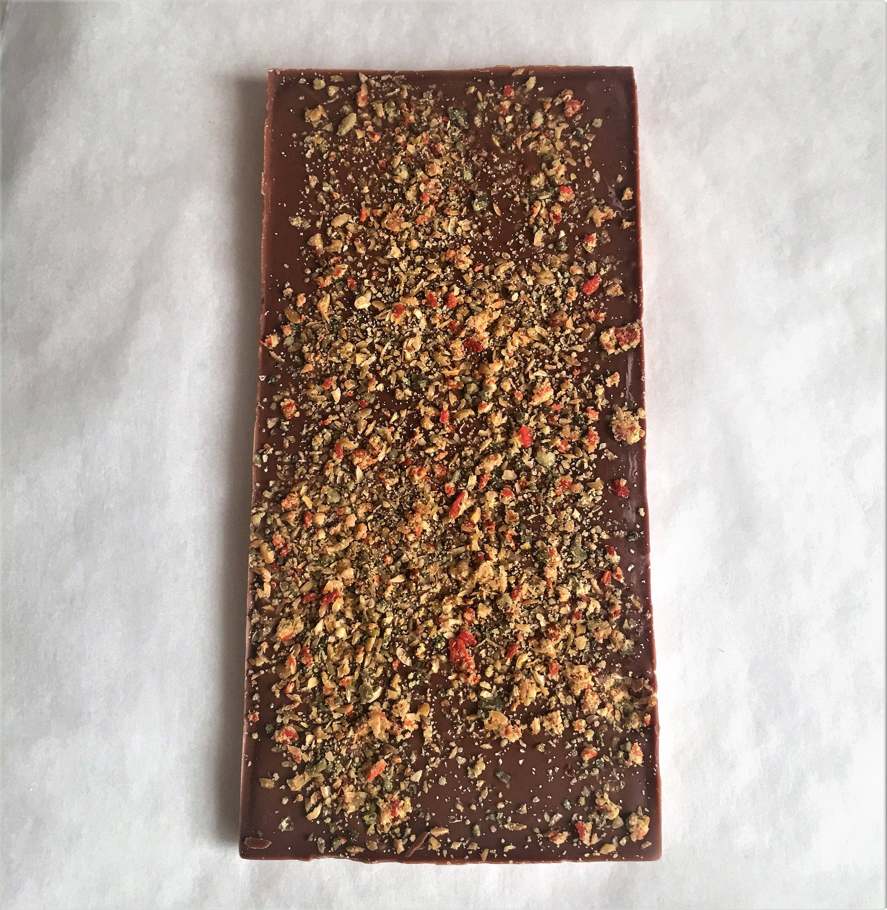 Anthony James Chocolate – Großhandel Schokoriegel – Bio Superfruit Dunkle Schokolade 100 g Satongo 72%0