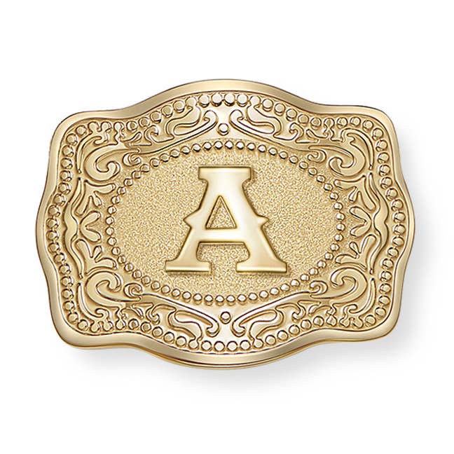 SpurWest Mini Belt Buckle Hatpin (Initial) - Gold for wholesale by SpurWest