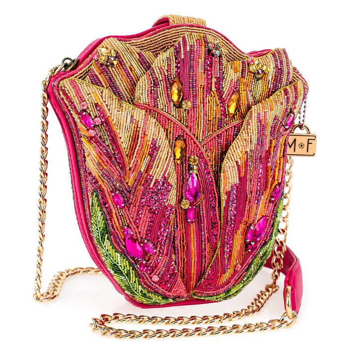 Mary Frances Accessories - Wholesale Shoulder Bag - Women's - Treasured Tulip Beaded Flower Crossbody Shoulder Handbag