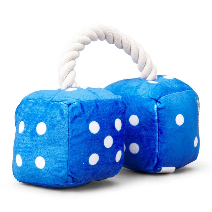Small 2" X 2" Blue set of dice on a rope for wholesale by TOP DOG BRAND INC