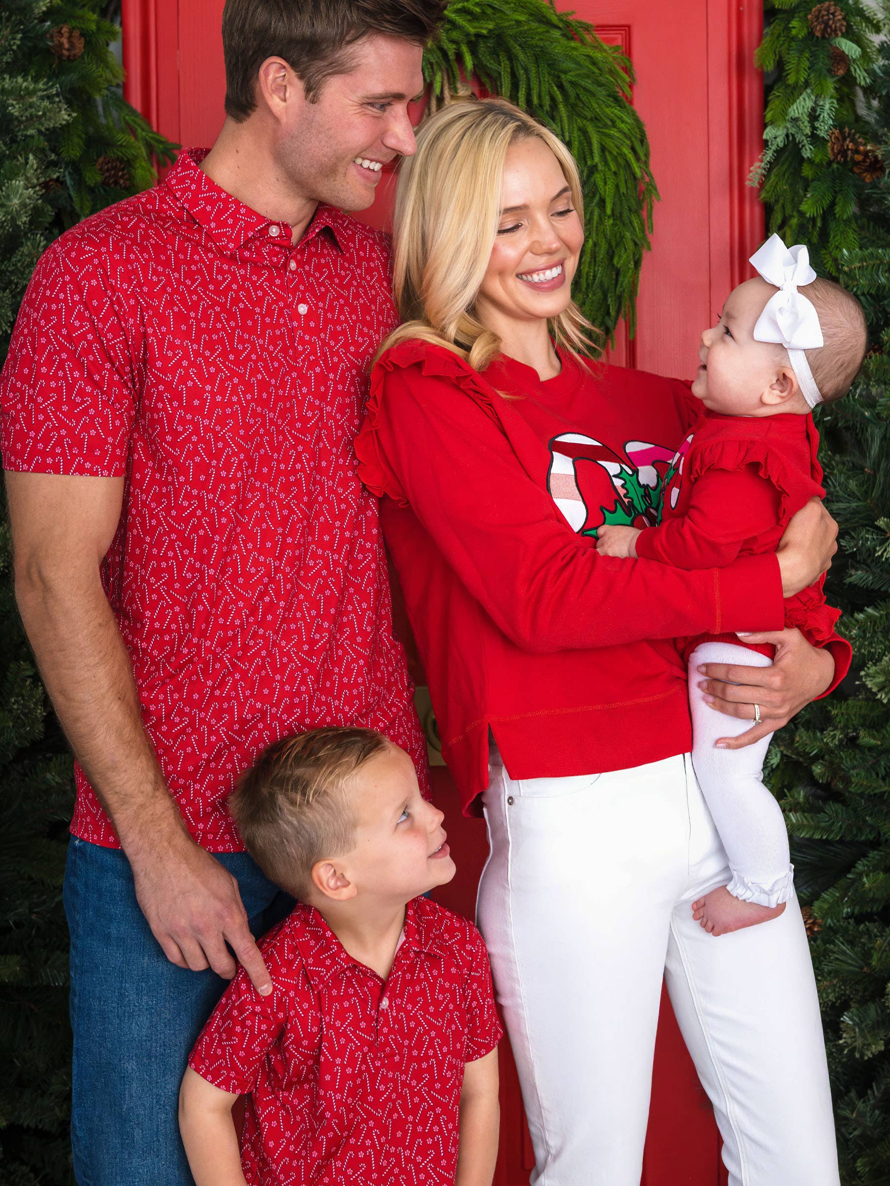 Red Men's Tiny Candy Canes Knit Short Sleeve Performance Polo for wholesale on Faire5