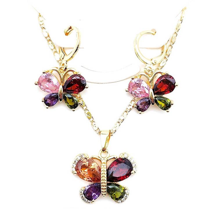 Ensemble de collier en cristal et strass papillon pour la vente par Diacly