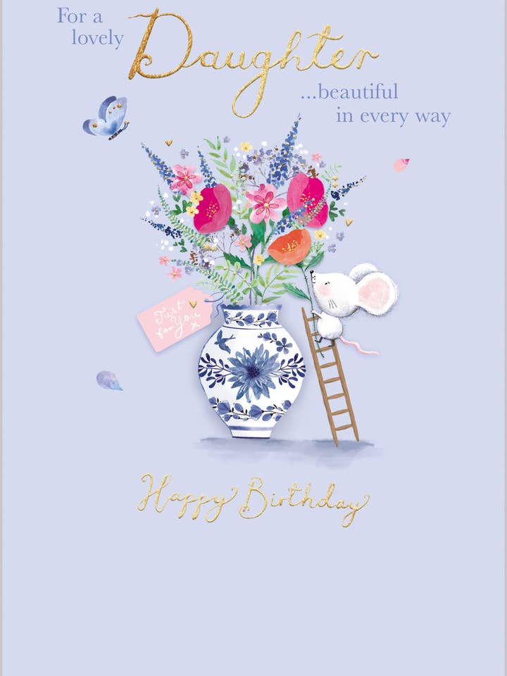 Daughter Mouseand Vase of Flowers for wholesale by Abacus Cards and Clare Maddicott Publications