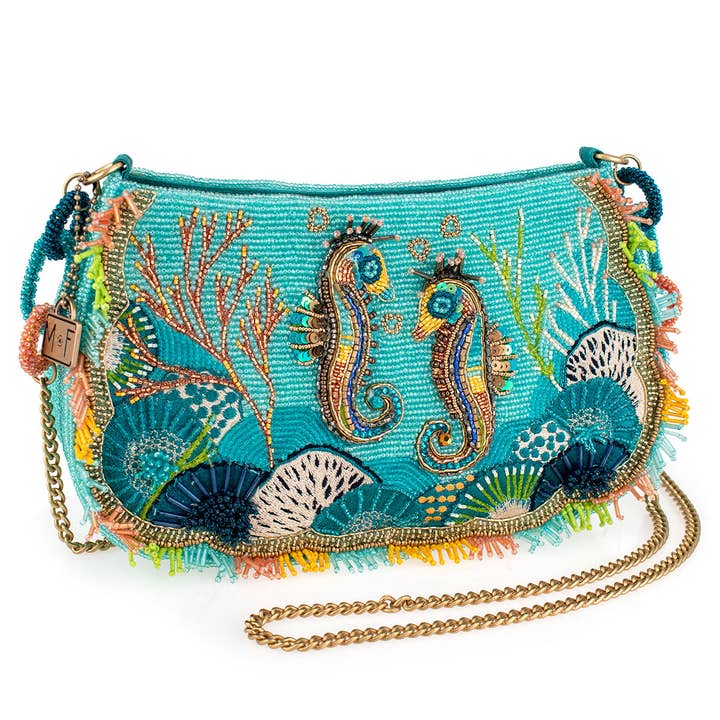 Mary Frances Accessories - Wholesale Crossbody Bag - Women's - Reef Rider Beaded Seahorse and Ocean Crossbody Handbag