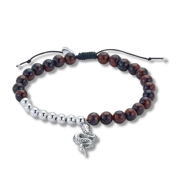 SS Tiger Eye Bead Pullstring Armband med huggorm för wholesale av Eli Pebble