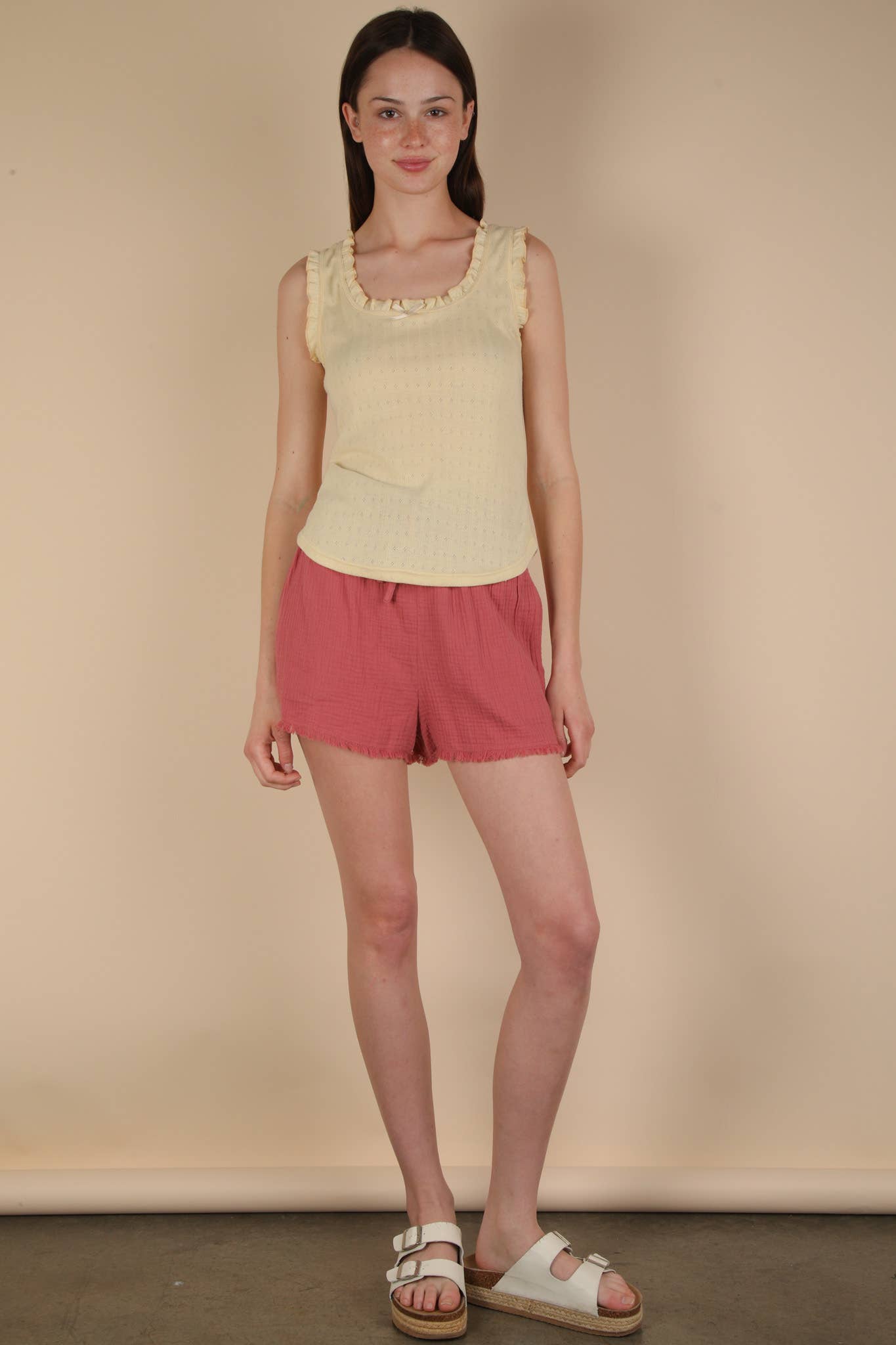 VERY J - Wholesale Shorts - Women's - NP70879-Cotton Gauze Shorts W/ Front Tie16